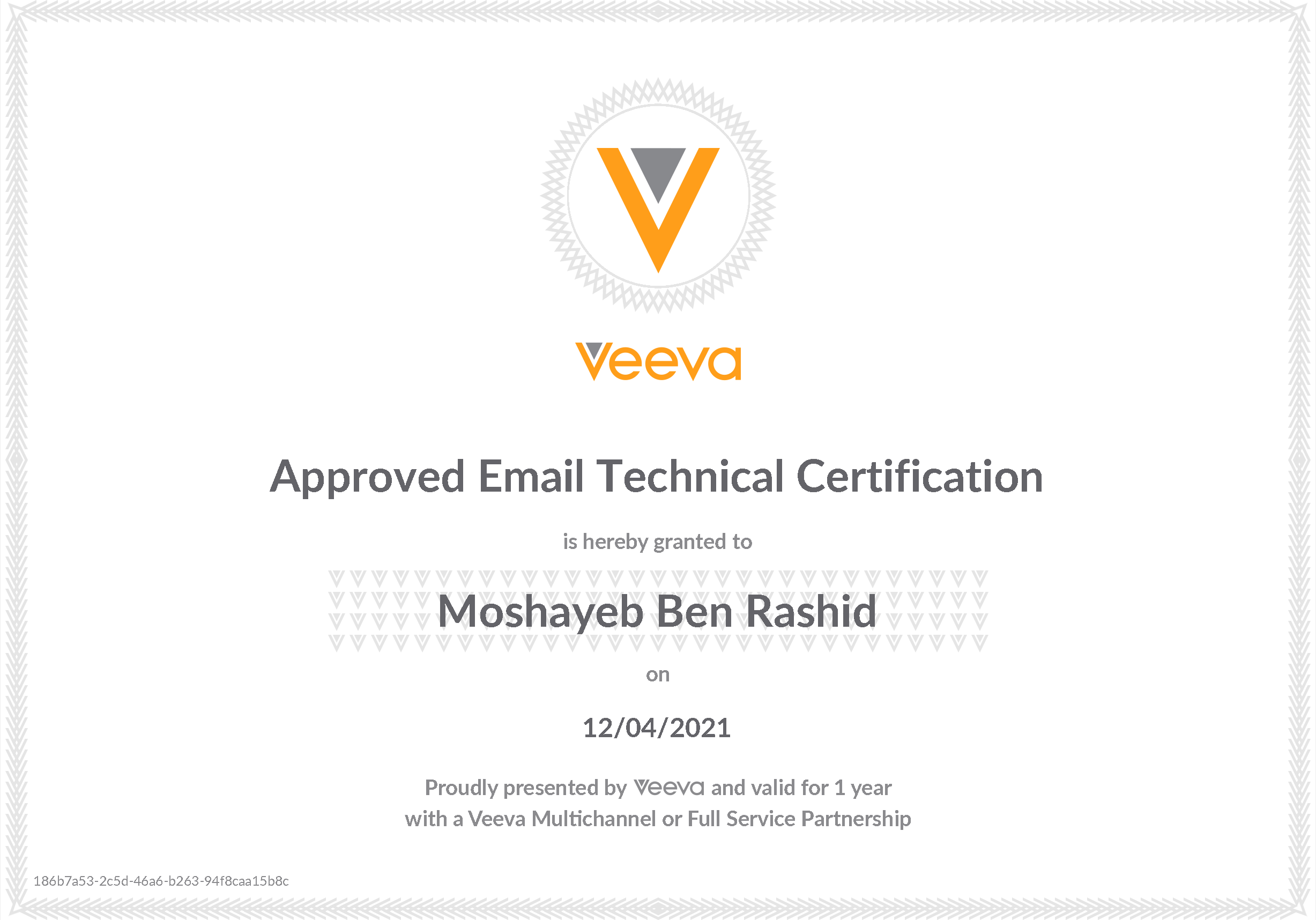 Veeva Approved Email certificate